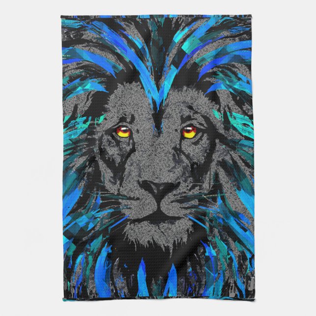 Blue Lion Head - Lion Portrait - Lion Face Kitchen Towel (Vertical)