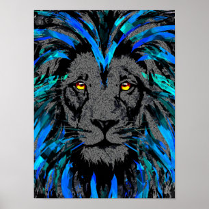 Blue Lion Head — Lion Portrait — Lion Face Poster