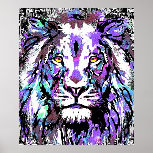 Blue Lion Head _ Realistic Lion Face Poster Print