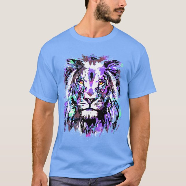 Blue Lion Head - Realistic Lion Face T-Shirt (Front)