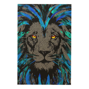 Blue Lion Head - Wildlife Big Cats Wood Wall Art