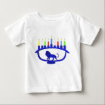 Blue Lion Menorah Baby T-Shirt<br><div class="desc">Features a lion-themed Chanukkah menorah with all eight candles and the shamash burning. Chanukkah is the mid-winter "Festival of Lights."</div>