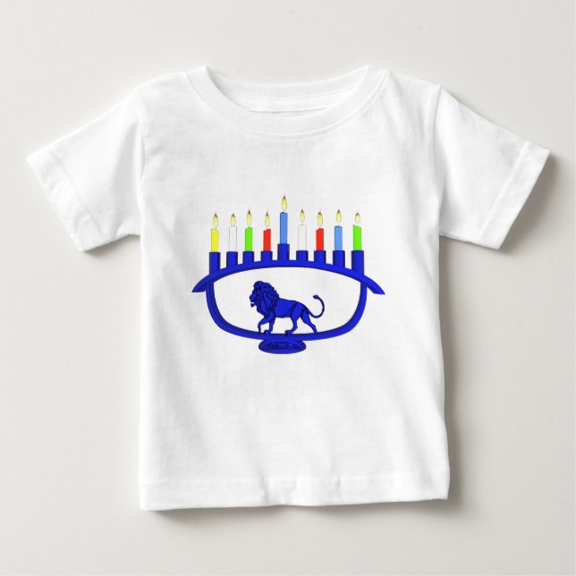 Blue Lion Menorah Baby T-Shirt (Front)