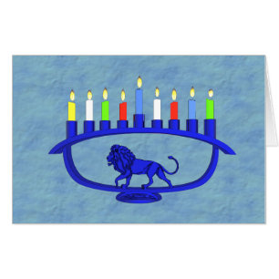 Blue Lion Menorah Card