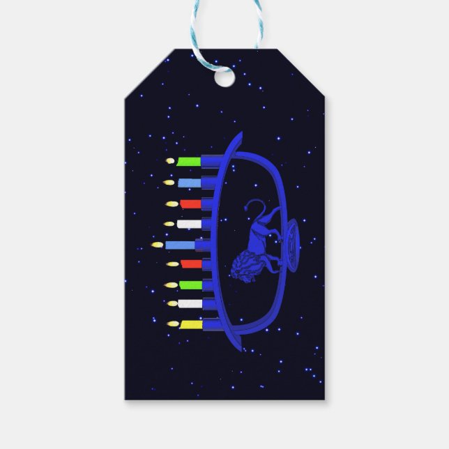 Blue Lion Menorah Gift Tags (Front)