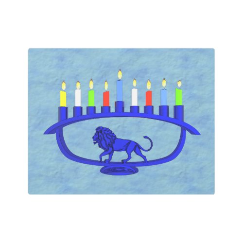 Blue Lion Menorah Metal Print