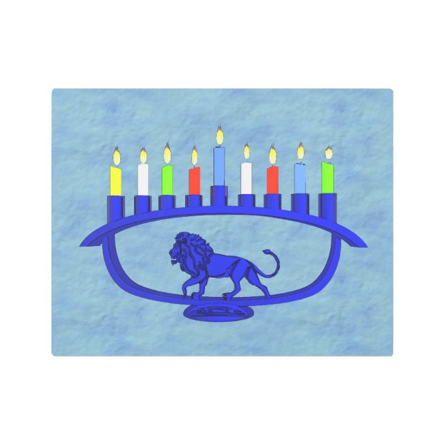 Blue Lion Menorah Metal Print (Front)