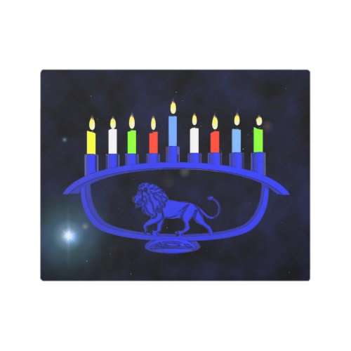 Blue Lion Menorah Metal Print