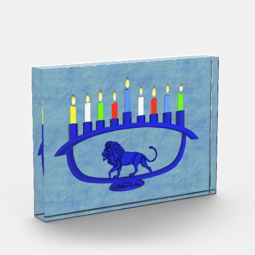 Blue Lion Menorah Photo Block