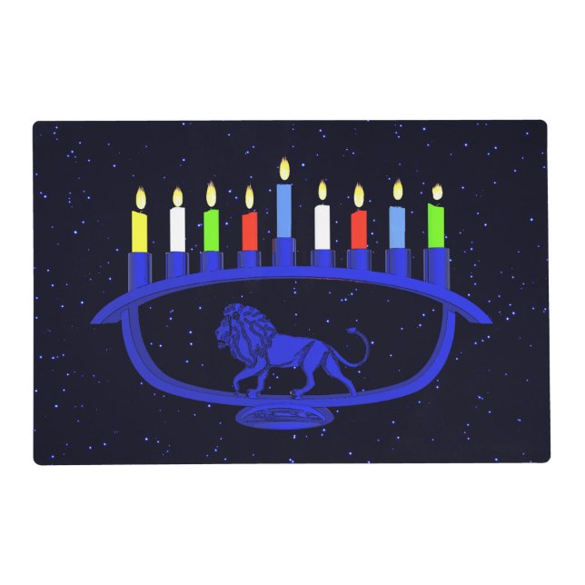 Blue Lion Menorah Placemat (Front)