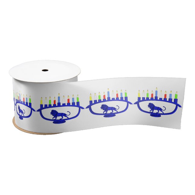 Blue Lion Menorah Satin Ribbon (Spool)