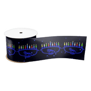 Blue Lion Menorah Satin Ribbon
