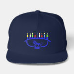 Blue Lion Menorah Snap Back Hat<br><div class="desc">Features a lion-themed Chanukkah menorah with all eight candles and the shamash burning. Chanukkah is the mid-winter "Festival of Lights."</div>