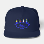 Blue Lion Menorah Snap Back Hat<br><div class="desc">Features a lion-themed Chanukkah menorah with all eight candles and the shamash burning. Chanukkah is the mid-winter "Festival of Lights."</div>