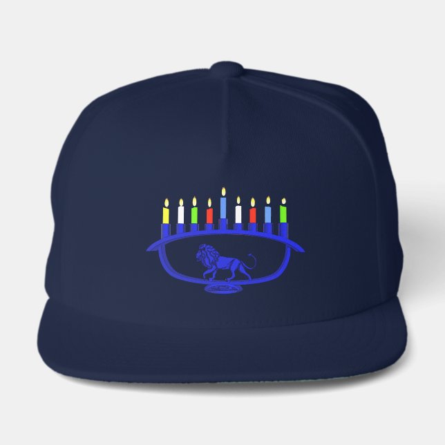 Blue Lion Menorah Snap Back Hat (Front)