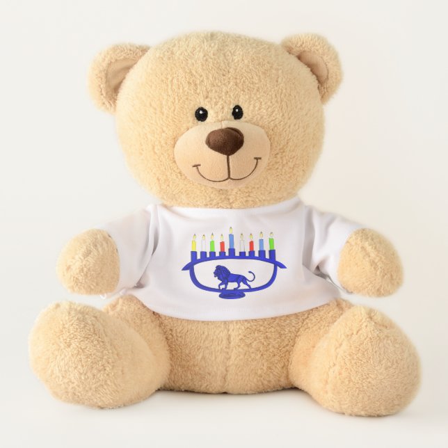 Blue Lion Menorah Teddy Bear (Front)