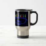 Blue Lion Menorah Travel Mug<br><div class="desc">Features a lion-themed Chanukkah menorah with all eight candles and the shamash burning. Chanukkah is the mid-winter "Festival of Lights."</div>