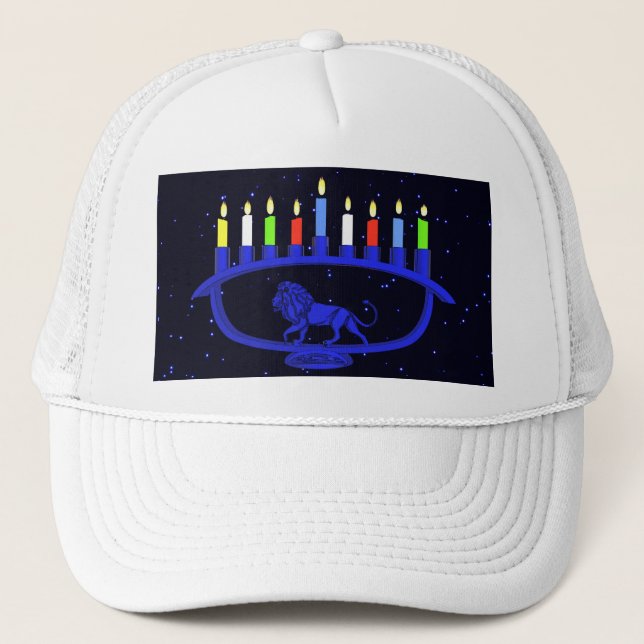 Blue Lion Menorah Trucker Hat (Front)
