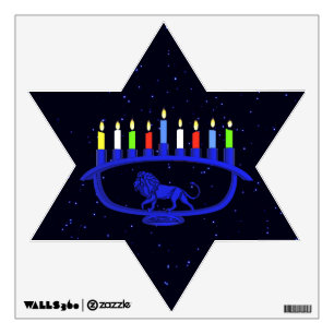 Blue Lion Menorah Wall Decal