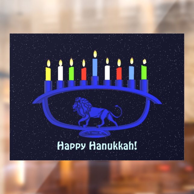 Blue Lion Menorah Window Cling (Sheet 2)