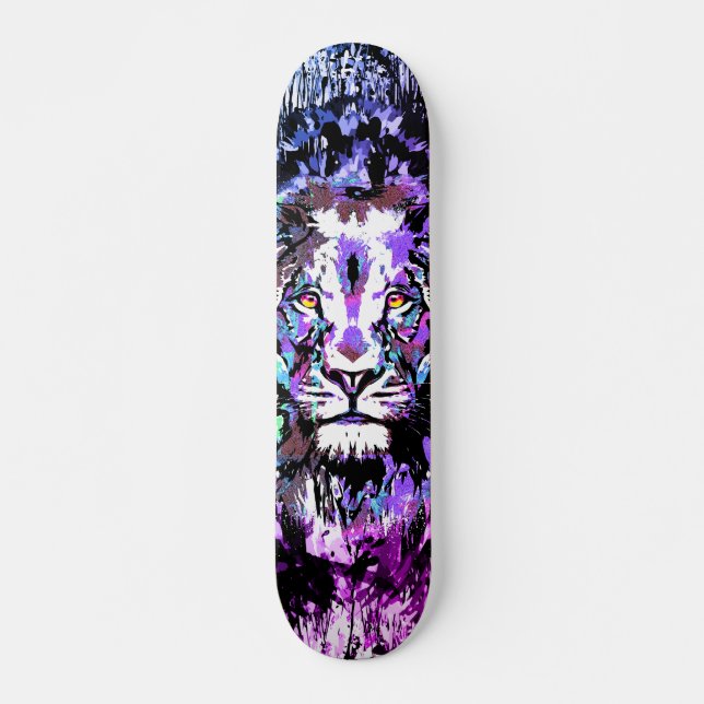 Blue Lion Skateboard - Lion Face Portrait Drawing (Front)