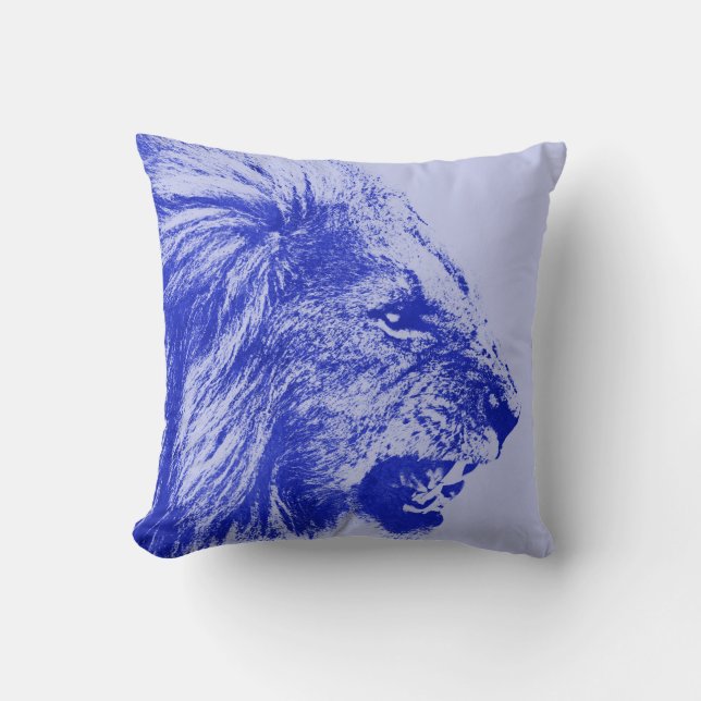 Blue Lion Throw Pillow (Front)