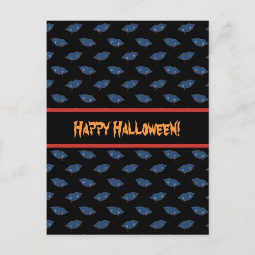 Blue Lips Copper Style Vampire Teeth Halloween Postcard