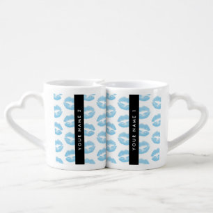 Blue Lips, Kiss, Lipstick, Your Name, Personalise Coffee Mug Set
