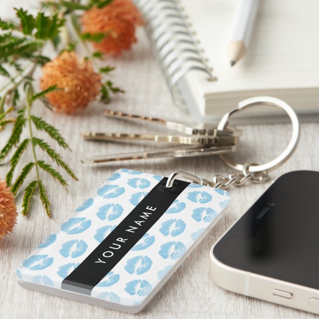 Blue Lips, Kiss, Lipstick, Your Name, Personalise Keychain (Front Right)