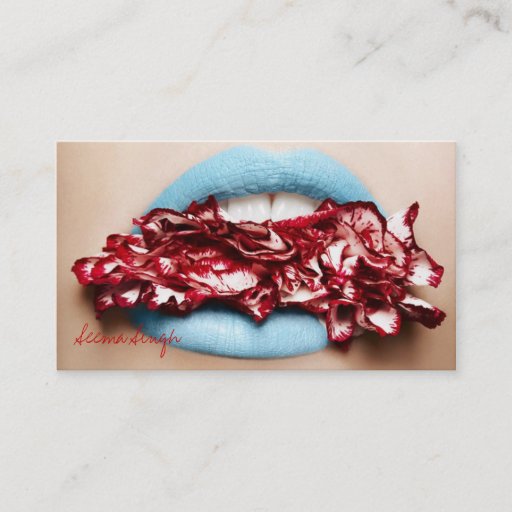 Customizable Blue Lips Makeup Cosmetics Artist Business Card Template