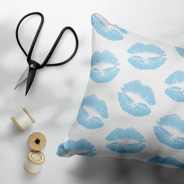 Blue Lips, Pattern Of Lips, Blue Lipstick, Kiss Accent Pillow (Creator Uploaded)
