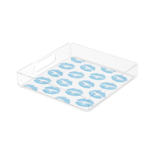 Blue Lips, Pattern Of Lips, Blue Lipstick, Kiss Acrylic Tray (Angled)