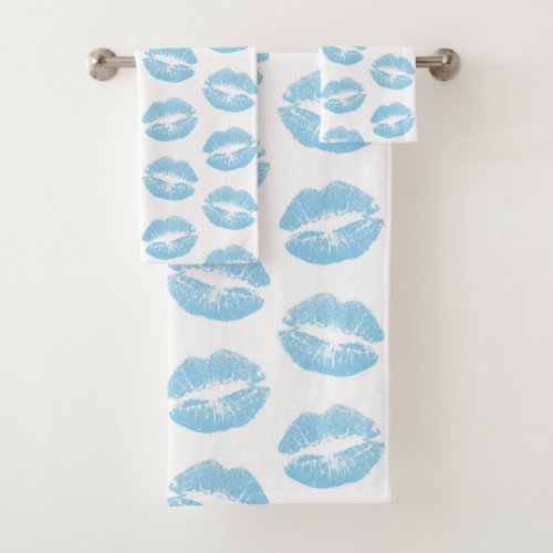 Blue Lips Pattern Of Lips Blue Lipstick Kiss Bath Towel Set