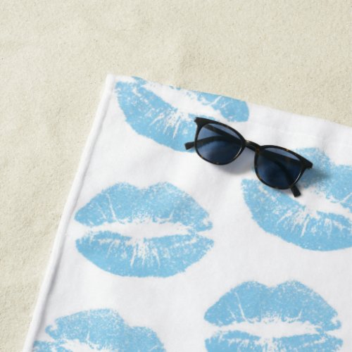 Blue Lips Pattern Of Lips Blue Lipstick Kiss Beach Towel