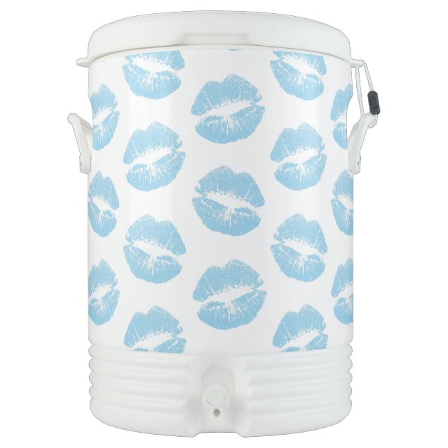 Blue Lips, Pattern Of Lips, Blue Lipstick, Kiss Beverage Cooler (Front)