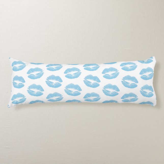 Blue Lips, Pattern Of Lips, Blue Lipstick, Kiss Body Pillow (Front)