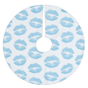 Blue Lips, Pattern Of Lips, Blue Lipstick, Kiss Brushed Polyester Tree Skirt