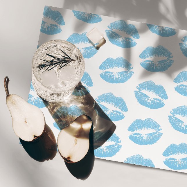 Blue Lips, Pattern Of Lips, Blue Lipstick, Kiss Cloth Placemat (Creator Uploaded)