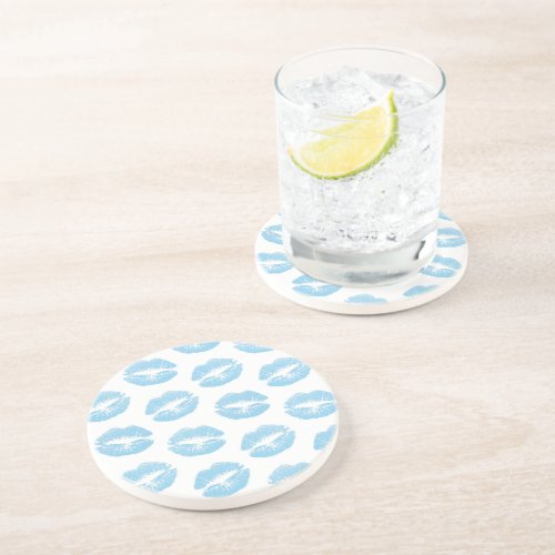 Blue Lips Pattern Of Lips Blue Lipstick Kiss Coaster