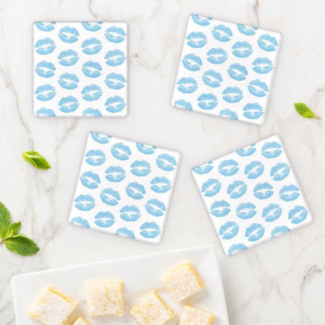 Blue Lips, Pattern Of Lips, Blue Lipstick, Kiss Coaster Set (In Situ)
