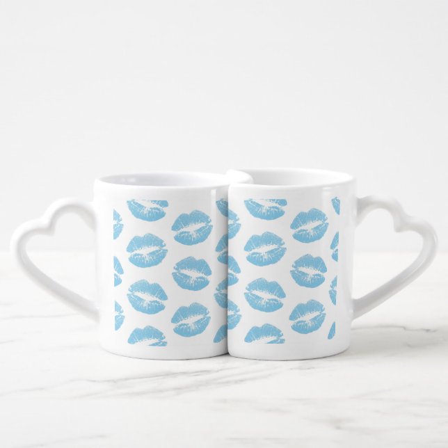 Blue Lips, Pattern Of Lips, Blue Lipstick, Kiss Coffee Mug Set (Front Nesting)