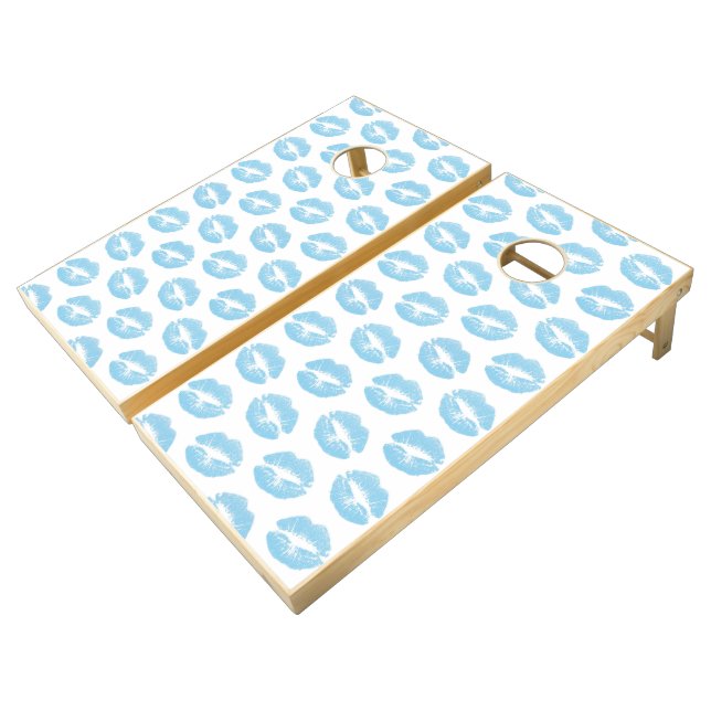 Blue Lips, Pattern Of Lips, Blue Lipstick, Kiss Cornhole Set (Angled)