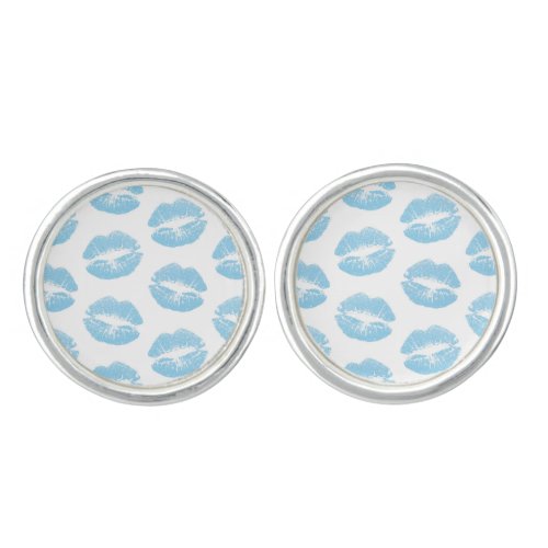 Blue Lips Pattern Of Lips Blue Lipstick Kiss Cufflinks