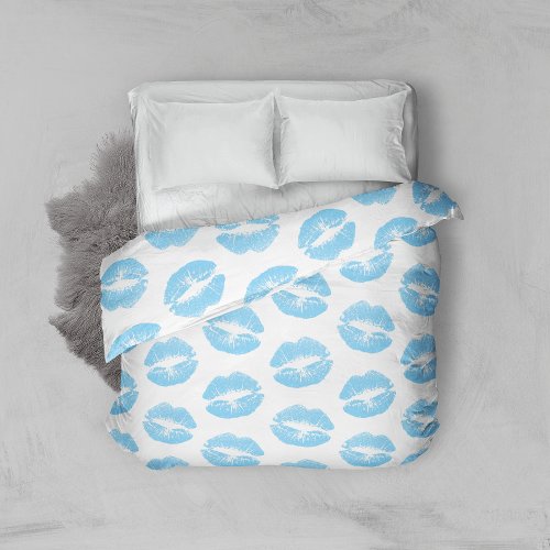 Blue Lips Pattern Of Lips Blue Lipstick Kiss Duvet Cover