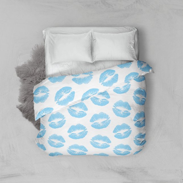 Blue Lips, Pattern Of Lips, Blue Lipstick, Kiss Duvet Cover (Creator Uploaded)