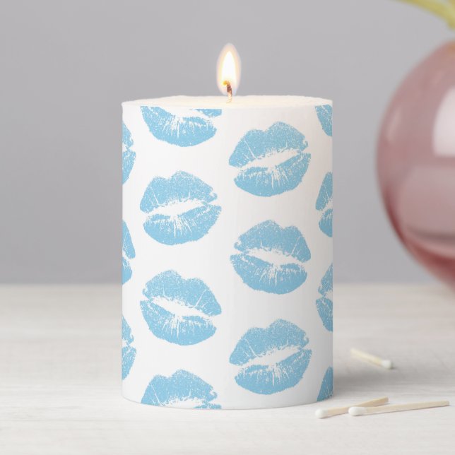 Blue Lips, Pattern Of Lips, Blue Lipstick, Kiss Pillar Candle (In Situ)