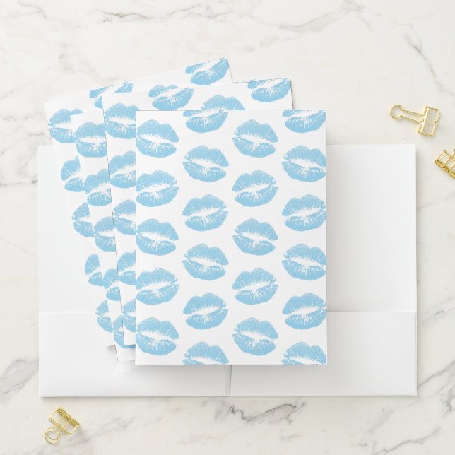 Blue Lips, Pattern Of Lips, Blue Lipstick, Kiss Pocket Folder (In Situ)