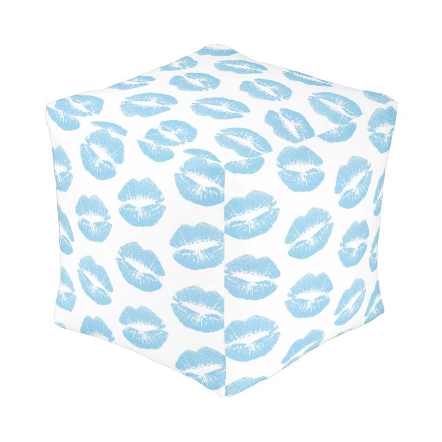 Blue Lips, Pattern Of Lips, Blue Lipstick, Kiss Pouf (Angled Back)