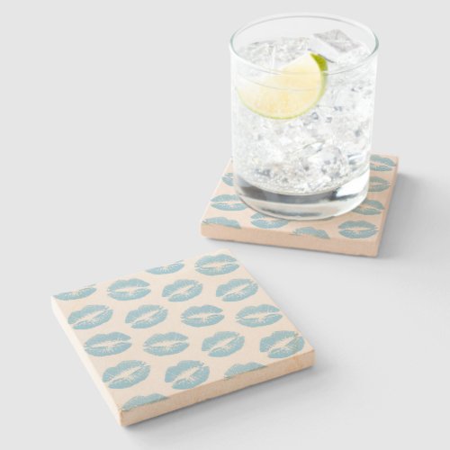 Blue Lips Pattern Of Lips Blue Lipstick Kiss Stone Coaster