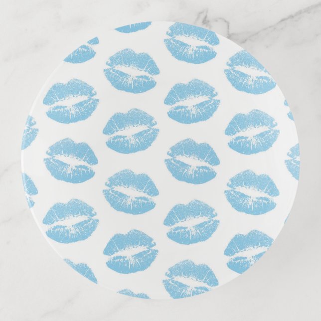 Blue Lips, Pattern Of Lips, Blue Lipstick, Kiss Trinket Tray (Front)